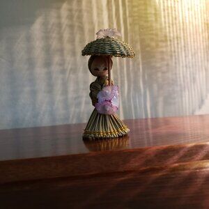 3 1/2 " BROOM STICK DOLL. Vintage, handmade, From the Sixties.